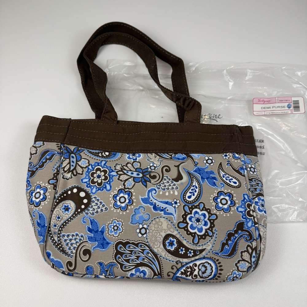 NEW Thirty-One Demi Purse Peacock Paisley Flat Bottom
